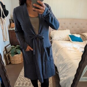 LUNN By Lilith Baby Blue Long Tie-Waist Cardigan Sweater Patch Pockets